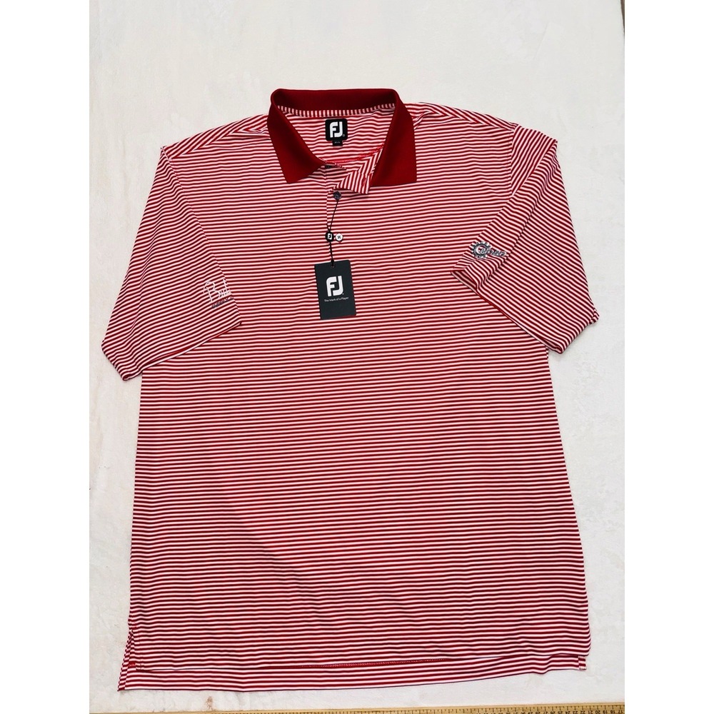 Footjoy Mens Prodry Lisle Short Sleeve Golf Polo Shirt Red White Striped Sz 2XL
